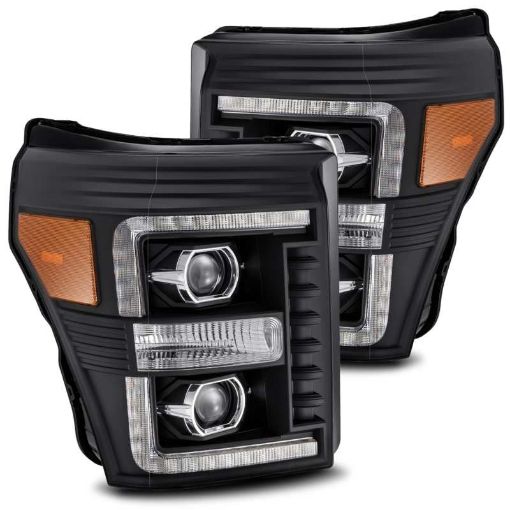 Picture of AlphaRex 11 - 16 Ford F - 350 SD LUXX LED Proj Headlights Plank Style Black wActiv LightSeq Signal