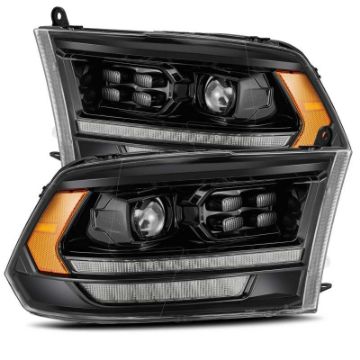 Picture of AlphaRex 09 - 18 Dodge Ram 2500HD LUXX LED Proj Headlights Plank Style Black wSeq SignalSmoked DRL