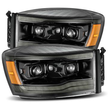 Picture of AlphaRex 06 - 08 Dodge Ram 1500HD LUXX LED Projector Headlights Plank Style Alpha Blk wSeq SignalDRL