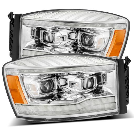 Picture of AlphaRex 06 - 08 Dodge Ram 1500HD LUXX LED Projector Headlights Plank Style Chrome wSeq SignalDRL