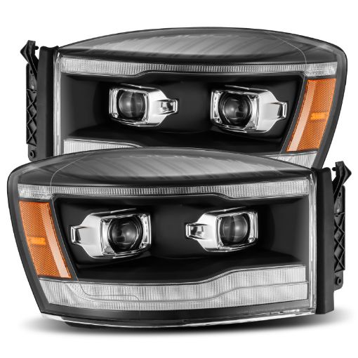 Picture of AlphaRex 06 - 08 Dodge Ram 1500HD LUXX LED Projector Headlights Plank Style Black wSeq SignalDRL