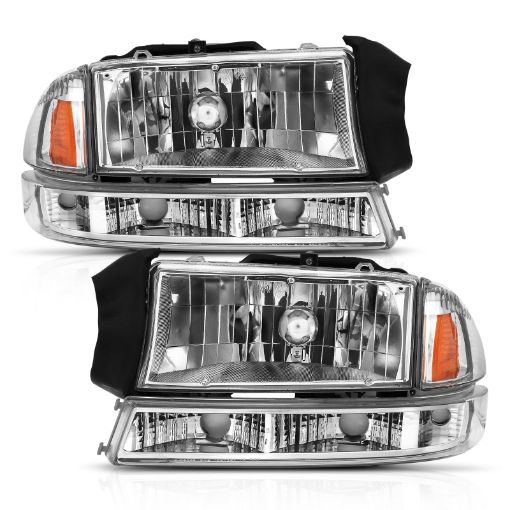Picture of ANZO 1997 - 2004 Dodge Dakota Crystal Headlight Set Chrome Amber