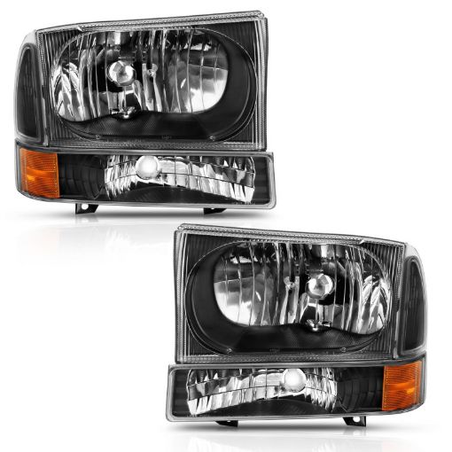 Picture of ANZO 2000 - 2004 Ford Excursion Crystal Headlight w Corner Light Black Amber (wo Bulb)