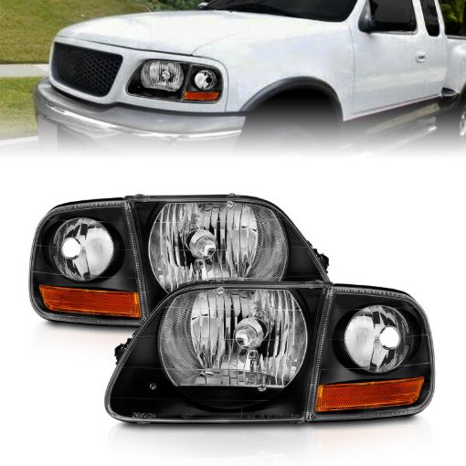 Picture of ANZO 1997 - 2003 Ford F150 Crystal Headlight Black w Parking Light