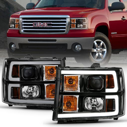 Picture of ANZO 2007 - 2013 Gmc Sierra 1500 Projector Headlight Plank Style Black w Clear Lens Amber