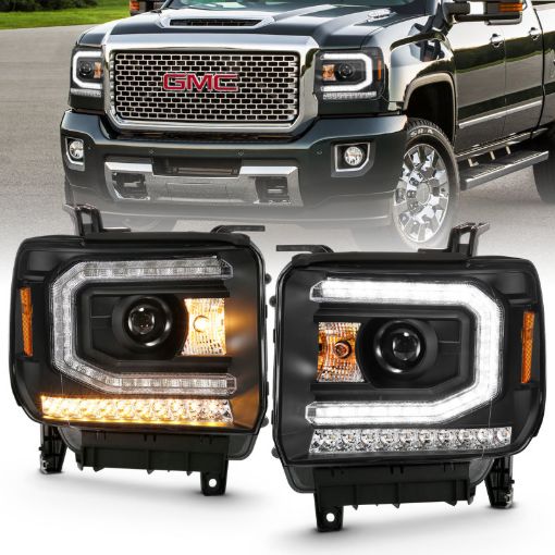 Picture of ANZO 2016 - 2019 Gmc Sierra 1500 Projector Headlight Plank Style Black w Sequential Amber Signal