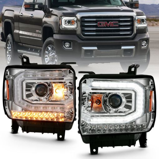 Picture of ANZO 2016 - 2019 Gmc Sierra 1500 Projector Headlight Plank Style Chrome w Sequential Amber Signal