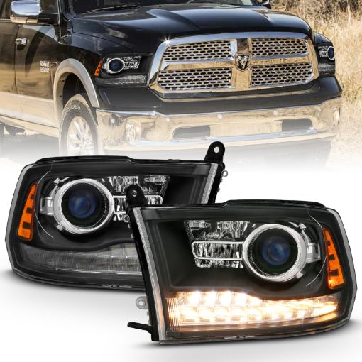 Picture of ANZO 2009 - 2018 Dodge Ram 1500 Projector Headlights Plank Style Halo wSwitchback Matte Black