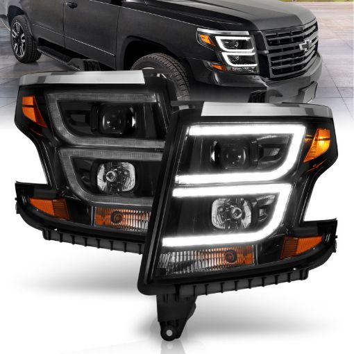 Picture of ANZO 2015 - 2020 Chevy Tahoe Projector Headlights Plank Style Black wDRL
