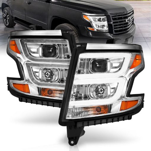 Picture of ANZO 2015 - 2020 Chevy Tahoe Projector Headlights Plank Style Chrome wDRL