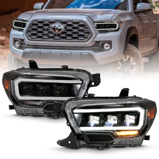 Picture of ANZO 2016 - 2018 Toyota Tacoma LED Projector Headlights Plank Style Black w Amber