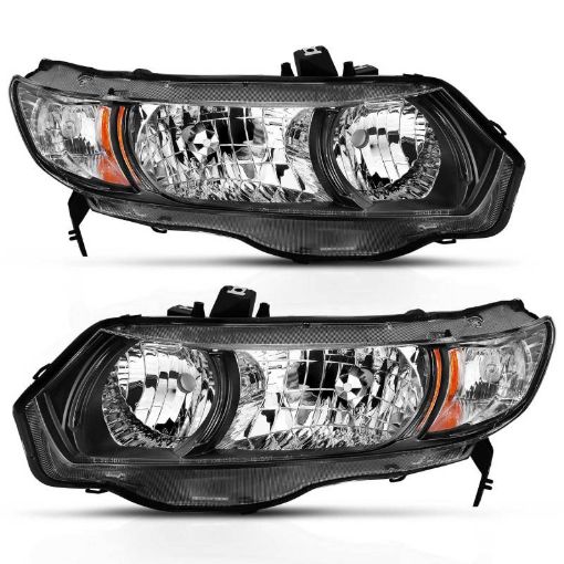 Picture of ANZO 2006 - 2009 Honda Civic 2 Door Crystal Headlight Black Amber (OE Replacement)