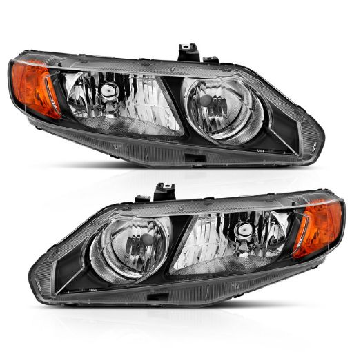 Picture of ANZO 2006 - 2011 Honda Civic 4 Door Crystal Headlight Black Amber (OE Replacement)
