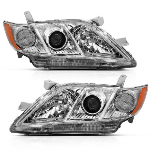 Picture of ANZO 2007 - 2009 Toyota Camry Projector Headlight Chrome Amber (OE Replacement)