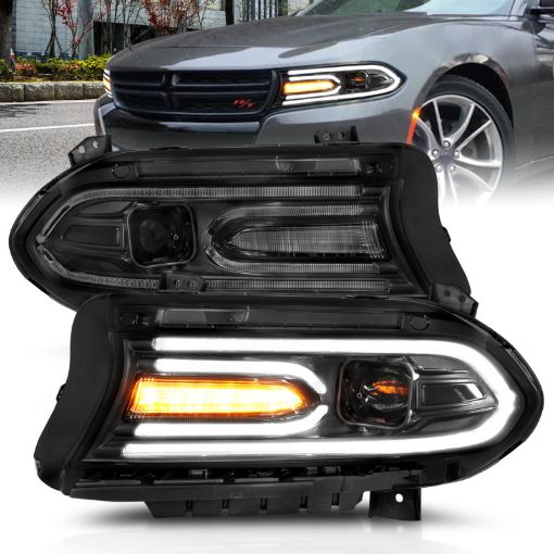 Picture of ANZO 2015 - 2018 Dodge Charger Projector Headlights Plank Style Black
