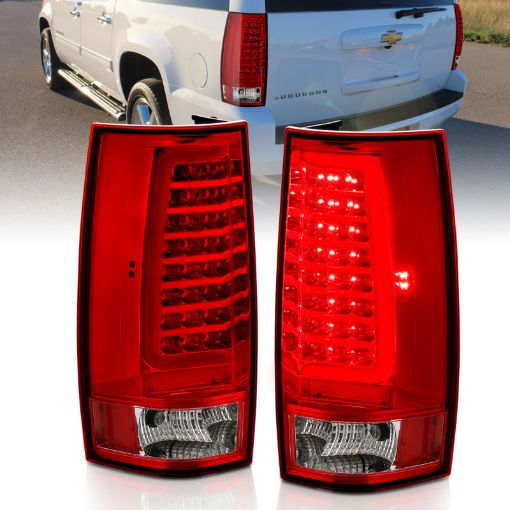 Picture of ANZO 2007 - 2014 Chevy Tahoe LED Taillight Plank Style Chrome With RedClear Lens