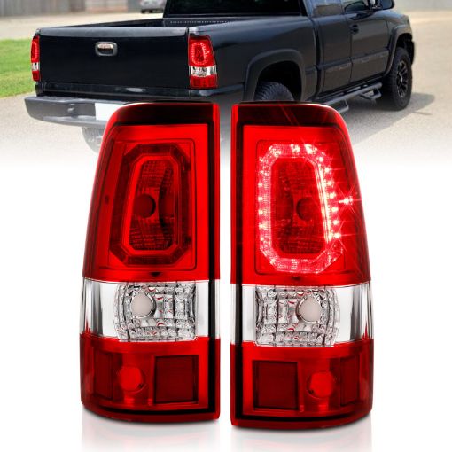 Picture of ANZO 2003 - 2006 Chevy Silverado 1500 LED Taillights Plank Style Chrome With RedClear Lens