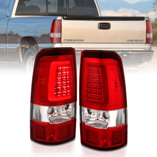 Picture of ANZO 1999 - 2002 Chevy Silverado 1500 LED Taillights Plank Style Chrome With RedClear Lens