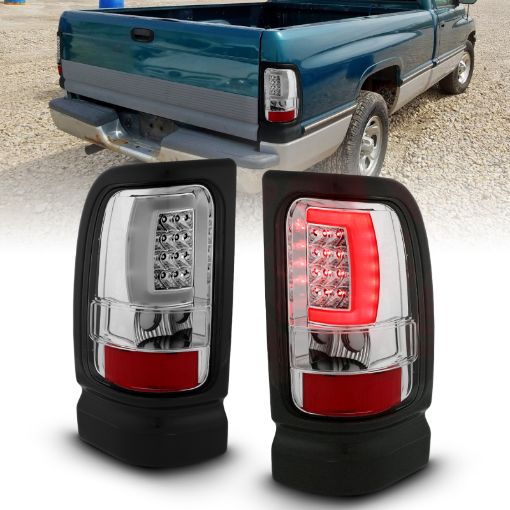 Picture of ANZO 1994 - 2001 Dodge Ram 1500 LED Taillights Plank Style Chrome w Clear Lens