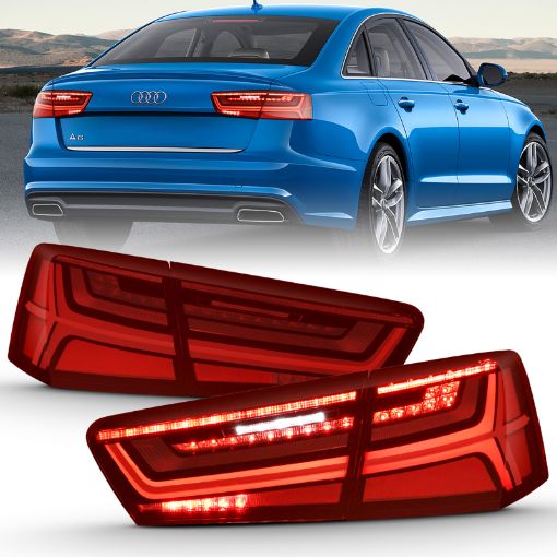 Picture of ANZO 2012 - 2018 Audi A6 LED Taillight Black Housing RedClear Lens 4 pcs (Sequential Signal)