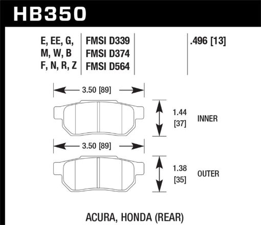 Picture of Hawk 90 - 01 Acura Integra (excl Type R) 98 - 00 Civic Coupe Si HP Street Rear Brake Pads