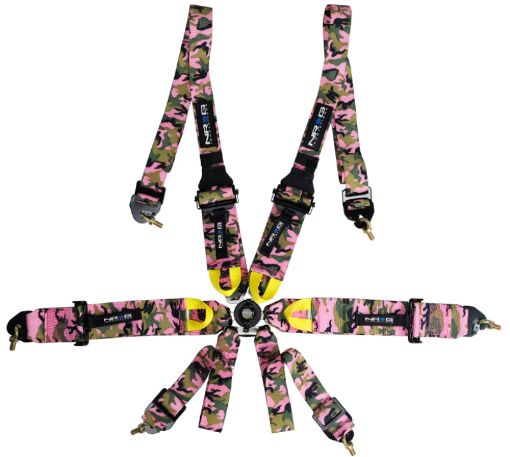 Picture of NRG FIA 6pt 2in. Shoulder Belt for HANS Device Rotary Cam Lock Buckle 3in. Waist Belt - Pink Camo