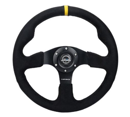 Picture of NRG Reinforced Steering Wheel (350mm 3in. Deep) Alcantara w Yellow Center w Black Stitch