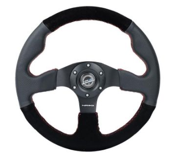 Picture of NRG Reinforced Steering Wheel (320mm 2.5in. Deep) Sport Leather Suede w Red Stitch