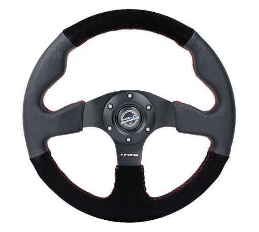 Picture of NRG Reinforced Steering Wheel (320mm 2.5in. Deep) Sport Leather Suede w Red Stitch
