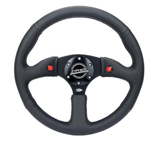 Picture of NRG Reinforced Steering Wheel (350mm 2.5in. Deep) Sport Leather Racing 4mm Matte Black Spoke