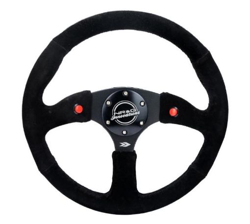 Picture of NRG Reinforced Steering Wheel (350mm 2.5in. Deep) Sport Suede Racing 4mm Matte Black Spoke