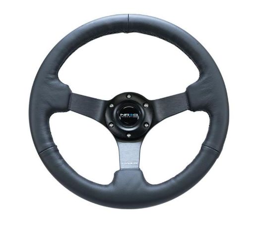 Picture of NRG Reinforced Steering Wheel (330mm 3in. Deep) Sport Leather Racing 4mm Matte Black Spoke