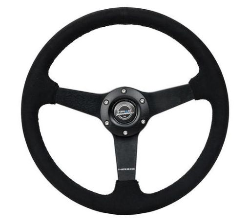 Picture of NRG Sport Steering Wheel (350mm 1.5in. Deep) Matte Black Spoke Black Alcantara w Black Stitching