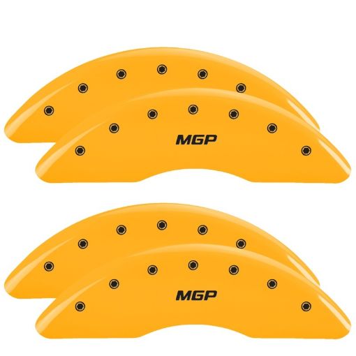 Picture of MGP 4 Caliper Covers Engraved Front Rear 2019 Ram 25003500 Yellow Finish Black MGP Logo