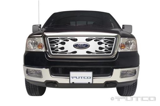Picture of Putco 04 - 08 Ford F - 150 (Honeycomb Grille) w Logo CutOut Flaming Inferno Stainless Steel Grille