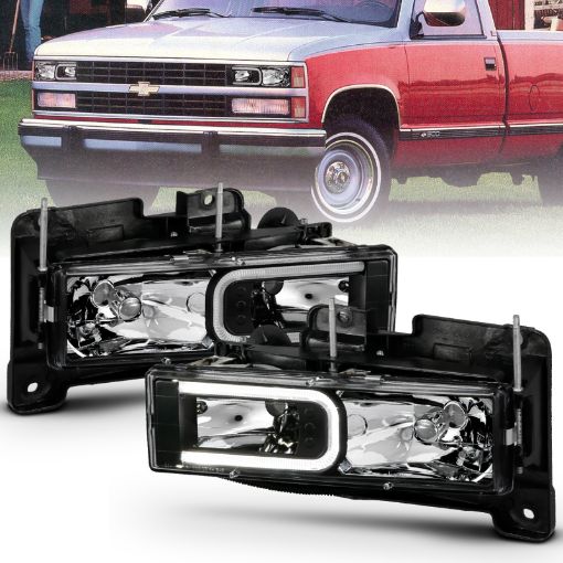 Picture of ANZO 1999 - 2000 Cadillac Escalade Crystal Headlights Light Bar Black Housing (Pair)