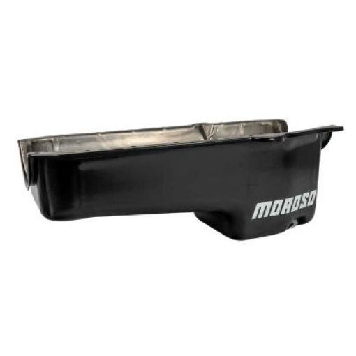 Picture of Moroso 1986 Chevrolet Small Block (wPassenger Side Dipstick) Wet Sump 5qt 7.5in Steel Oil Pan - Blk