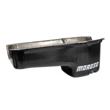Picture of Moroso 1986 Chevrolet SBC (wPassenger Side Dipstick) Wet Sump 6qt 8.25in Steel Oil Pan - Black