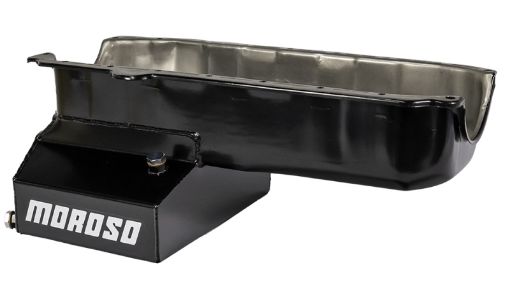 Picture of Moroso Pre - 85 Chevrolet Small Block (wPassenger Side Dipstick) Wet Sump 7qt 8in Steel Oil Pan - Blk