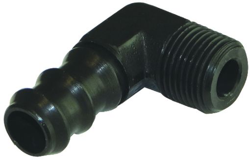 Picture of Moroso AirOil Separator Fuel Line Fitting - 38in to 12in Hose - 90 Degree - Black - Single