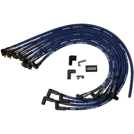 Picture of Moroso Chevrolet Small Block Ignition Wire Set - Ultra 40 - Sleeved - Non - HEI - 90 Degree - Blue