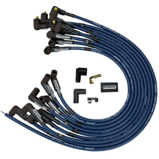 Picture of Moroso Chevrolet Small Block Ignition Wire Set - Ultra 40 - Unsleeved - Non - HEI - Over Valve - Blue