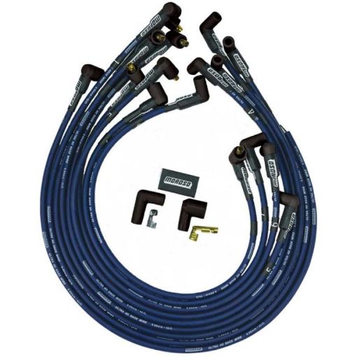 Picture of Moroso Chevrolet Small Block Ignition Wire Set - Ultra 40 - Unsleeved - Non - HEI - Under Header - Blue