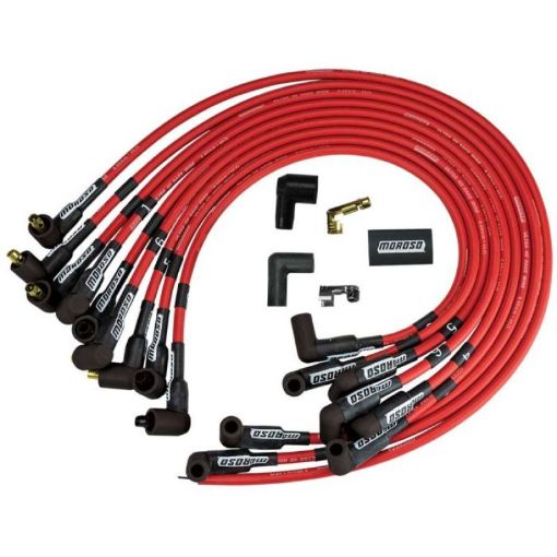 Picture of Moroso Chevrolet Small Block Ignition Wire Set - Ultra 40 - Unsleeved - Non - HEI - Over Valve - Red