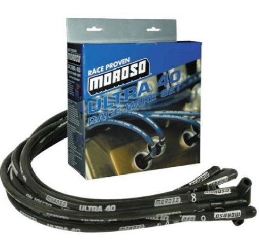 Picture of Moroso Chevrolet Small Block Ignition Wire Set - Ultra 40 - Sleeved - Non - HEI - 90 Degree - Black