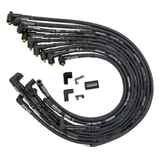 Picture of Moroso Chevrolet Small Block Ignition Wire Set - Ultra 40 - Sleeved - Non - HEI - 90 Degree - Black
