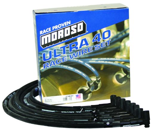 Picture of Moroso Chevrolet Small Block (wJesel) Ignition Wire Set - Ultra 40 - Sleeved - 90 Degree - Black