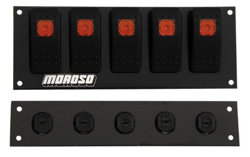 Picture of Moroso Rocker Switch Panel - Flat Surface Mount - LED - 2.488in x 6.695in - Five OnOff Switches