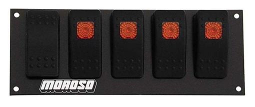 Picture of Moroso Rocker Switch Panel - Flat Surface Mount - LED - 2.488in x 6.695in - Five OnOff Switches