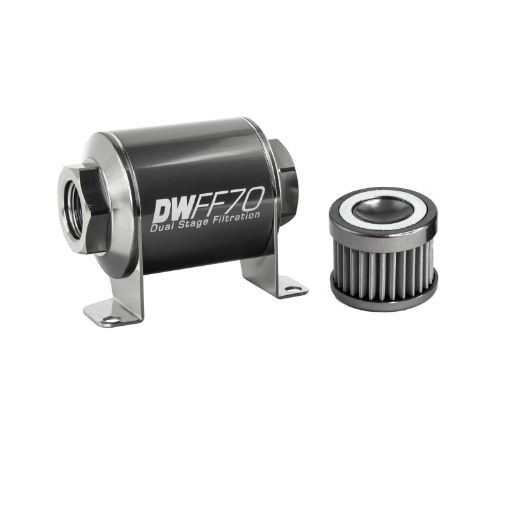Picture of DeatschWerks Stainless Steel 8AN 40 Micron Universal Inline Fuel Filter Housing Kit (70mm)